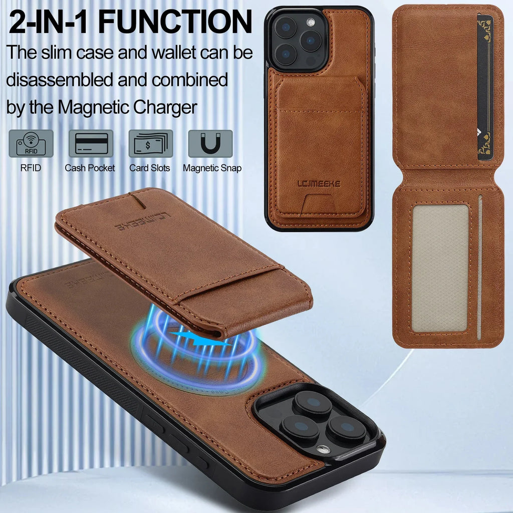Detachable magnetic leather phone case