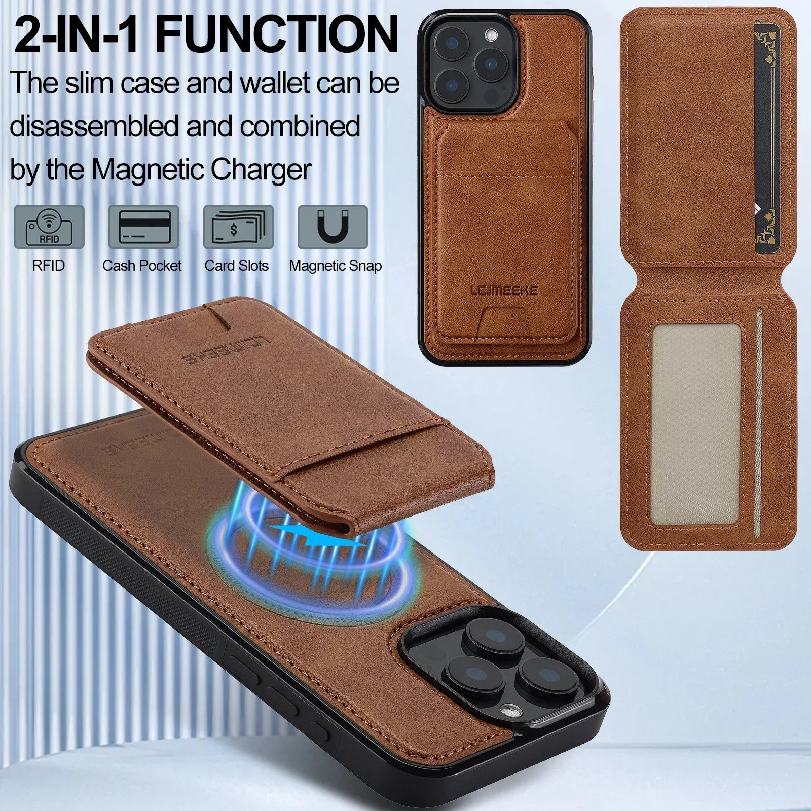 Detachable magnetic leather phone case