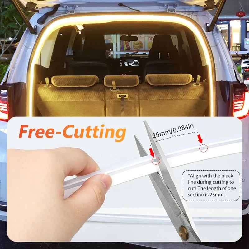 Dynamic flowing light strip for the car trunk