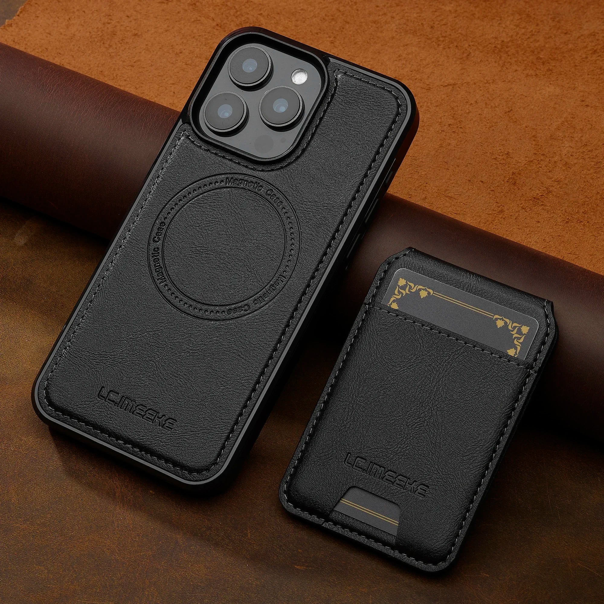 Detachable magnetic leather phone case
