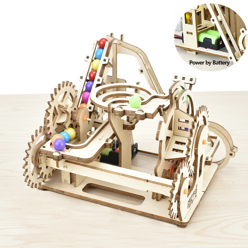 3D Wooden Puzzle Marble Run Set Electric Automatic Roller Coaster Model Building Kits STEAM Educational Toys Kids Adult Gifts