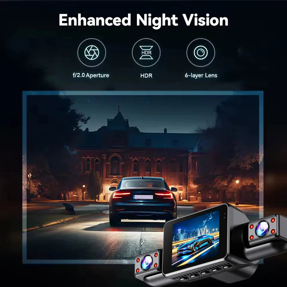 4-camera car video recorder, front, rear, and interior black box, night vision, loop recording, 360 car camera