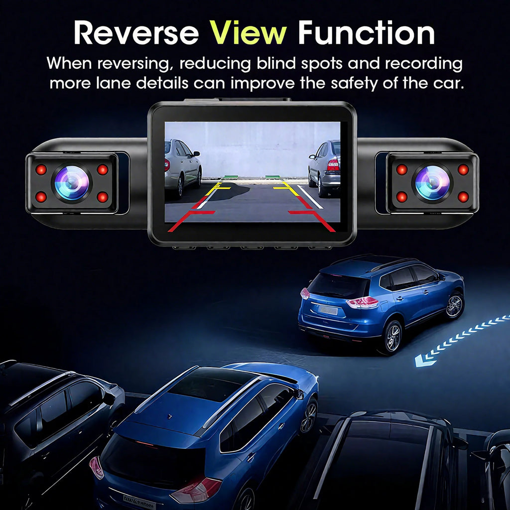 4-camera car video recorder, front, rear, and interior black box, night vision, loop recording, 360 car camera