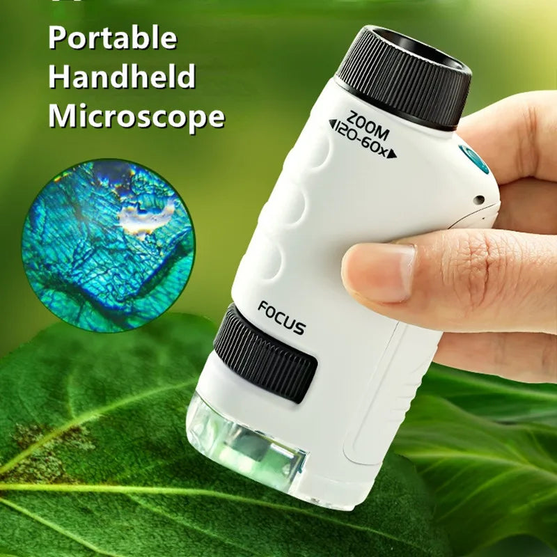 Mini handheld educational microscope with LED light