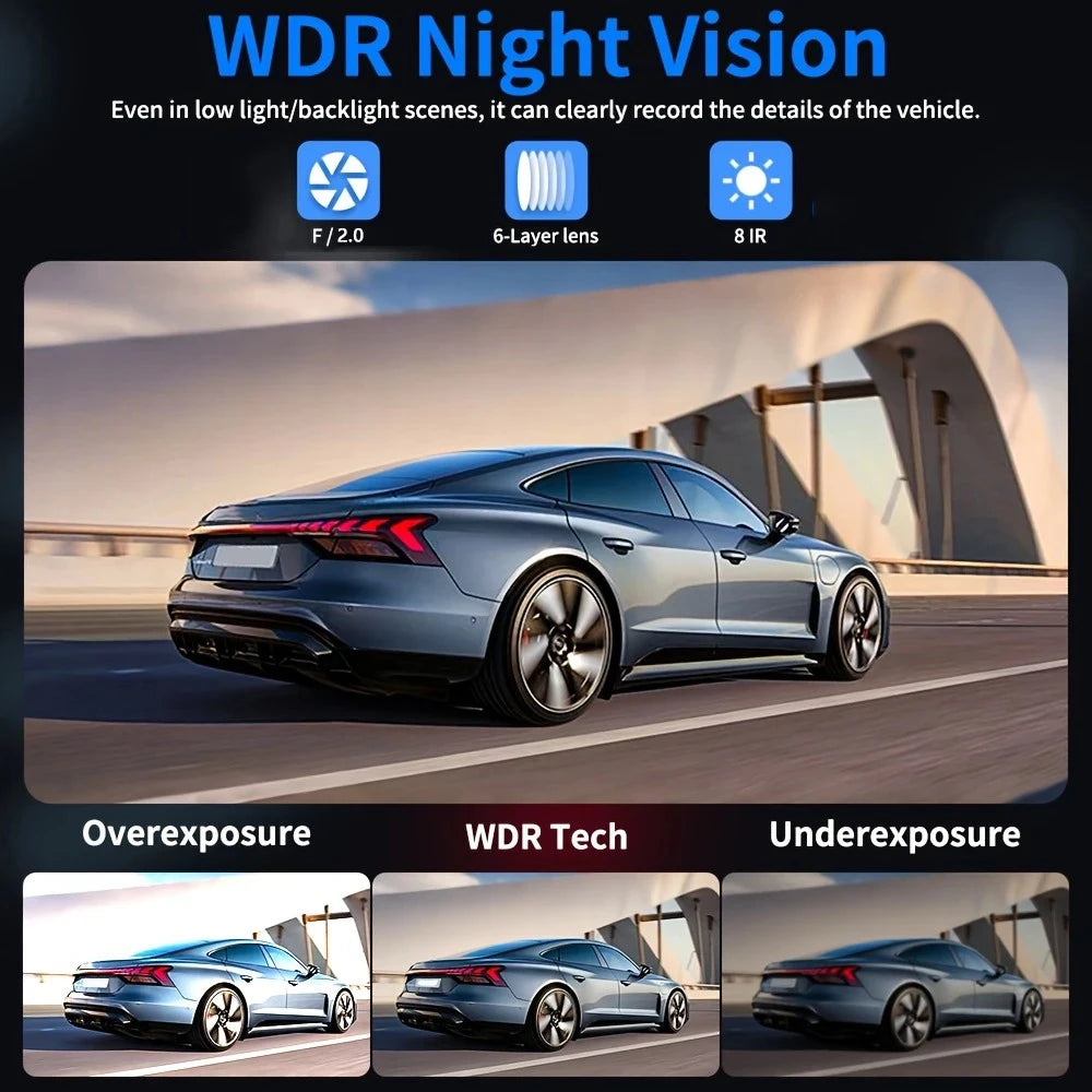 4-camera car video recorder, front, rear, and interior black box, night vision, loop recording, 360 car camera