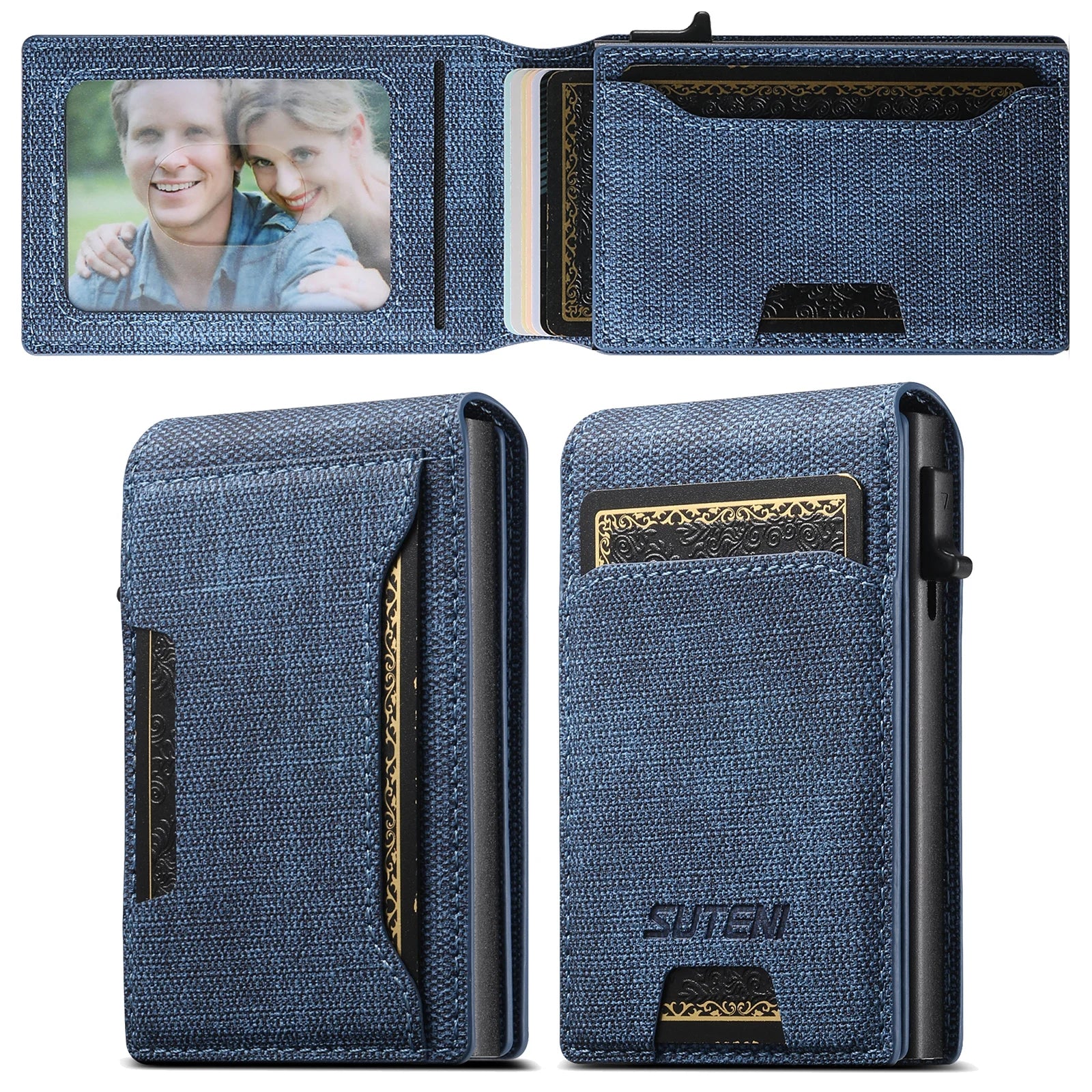 Push-out Card High quality PU leather Card Holder Wallet Holder Large Capacity Can Hold 1-12 Cards 1 Photo Black/Brown/Blue