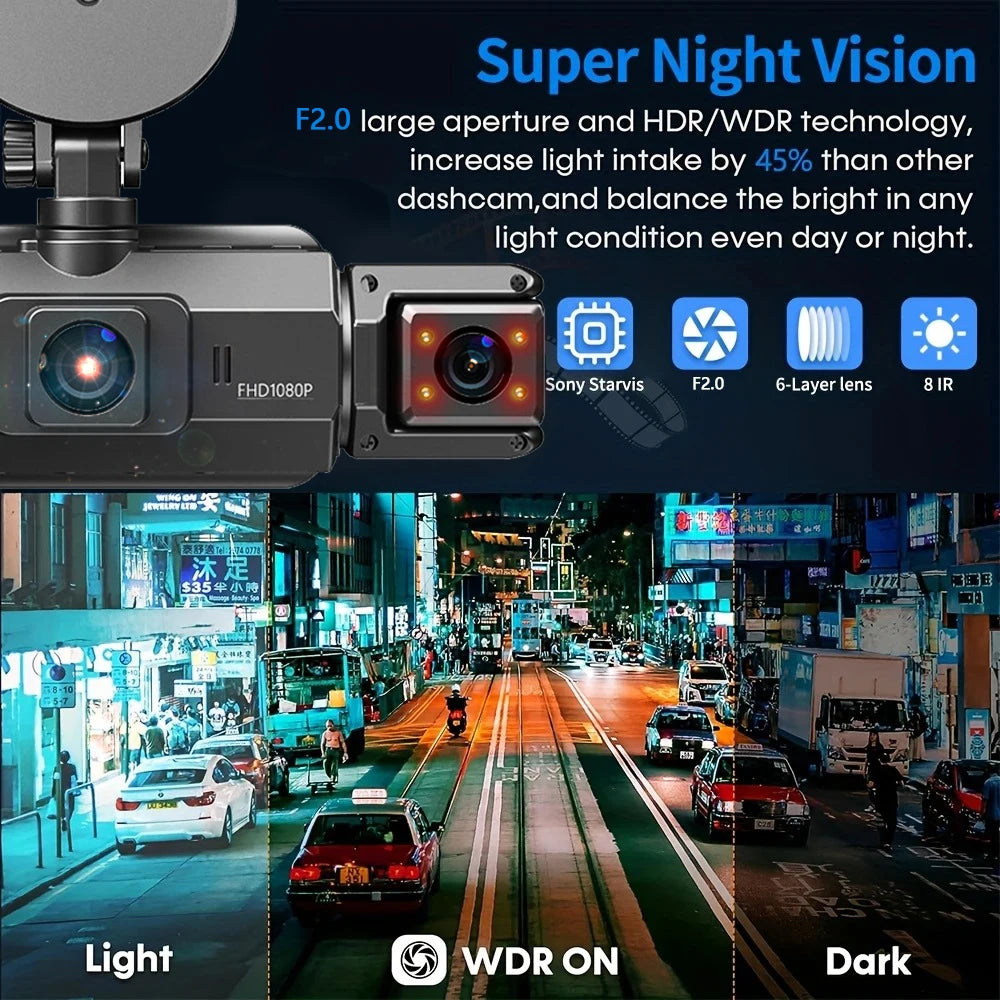 4-camera car video recorder, front, rear, and interior black box, night vision, loop recording, 360 car camera