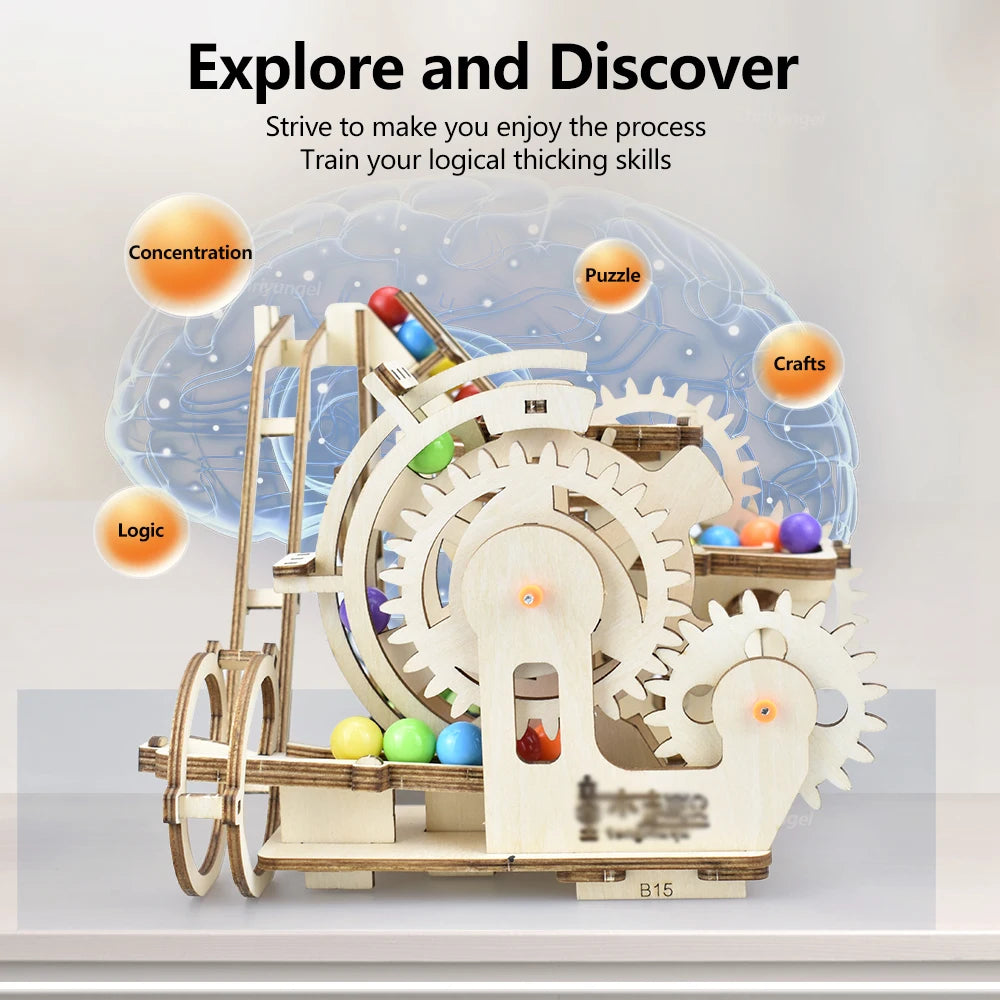 3D Wooden Puzzle Marble Run Set Electric Automatic Roller Coaster Model Building Kits STEAM Educational Toys Kids Adult Gifts