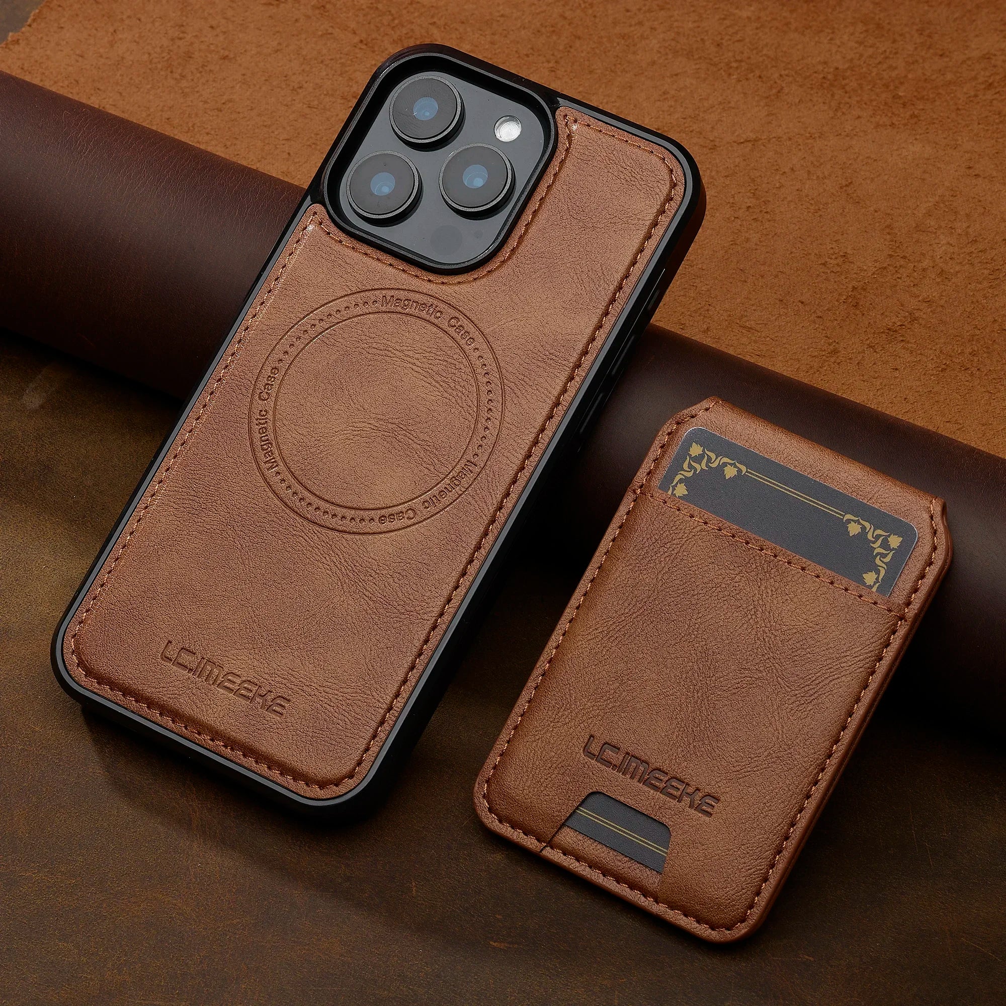 Detachable magnetic leather phone case