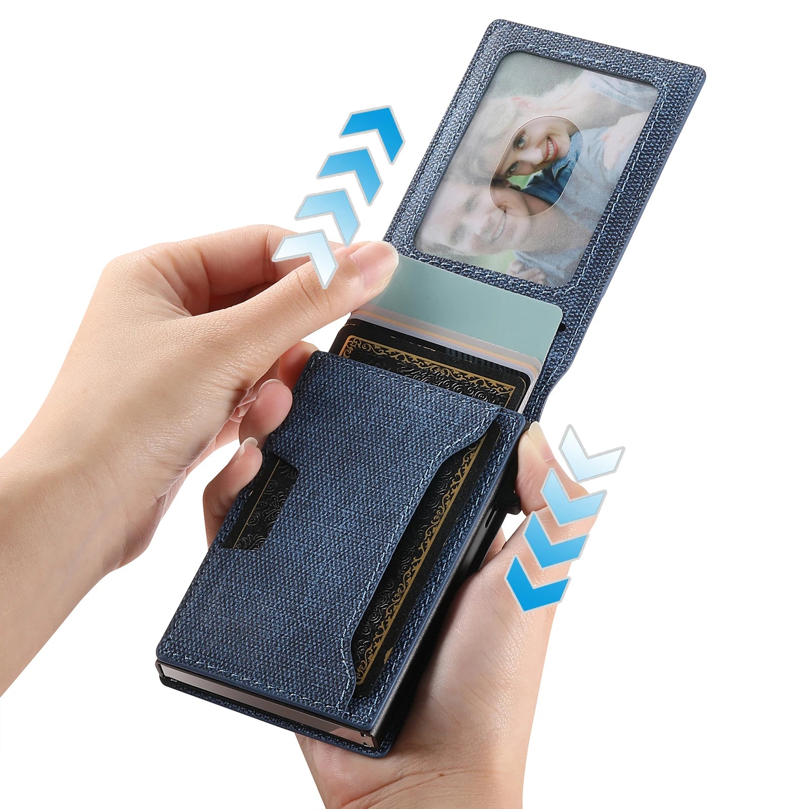 Push-out Card High quality PU leather Card Holder Wallet Holder Large Capacity Can Hold 1-12 Cards 1 Photo Black/Brown/Blue