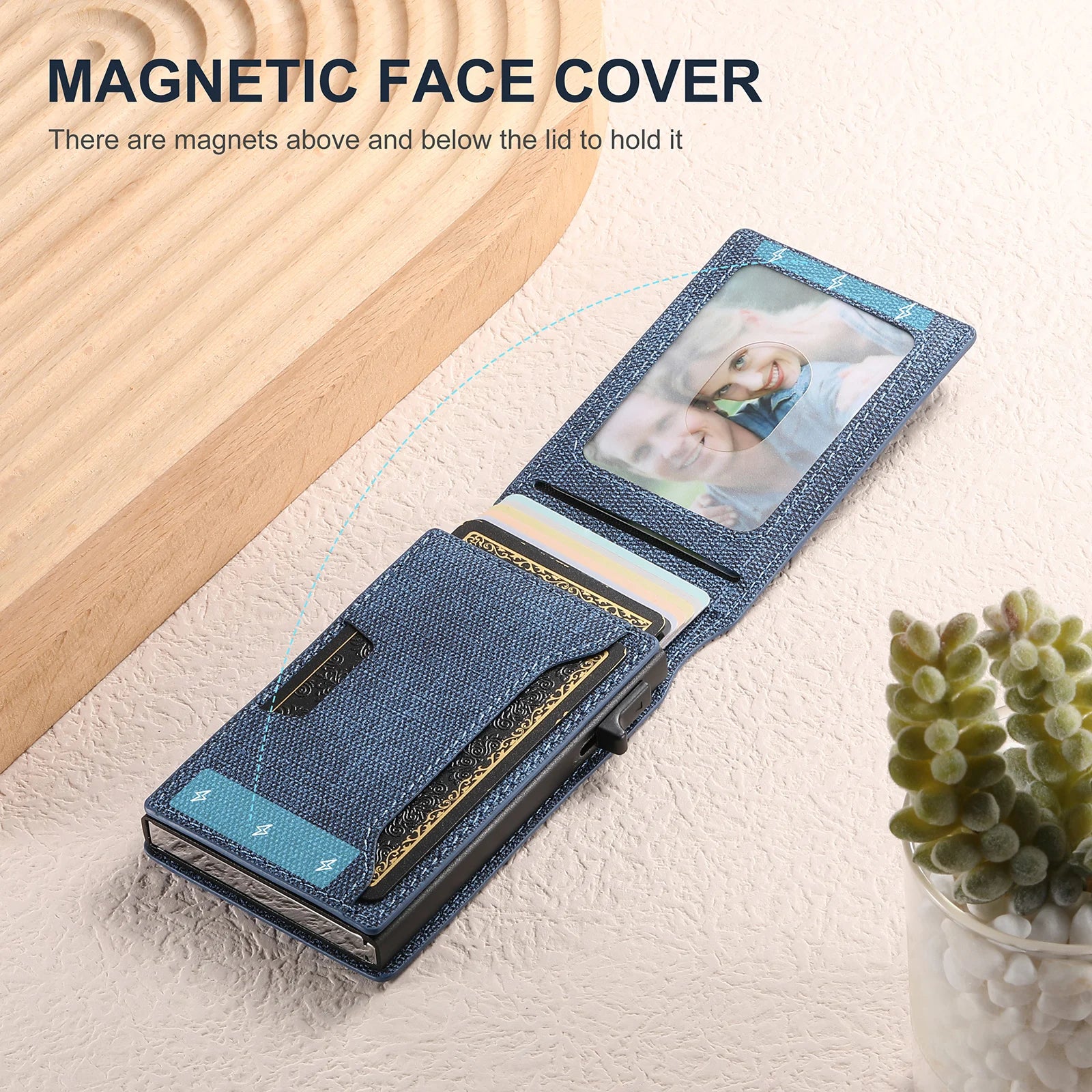 Push-out Card High quality PU leather Card Holder Wallet Holder Large Capacity Can Hold 1-12 Cards 1 Photo Black/Brown/Blue