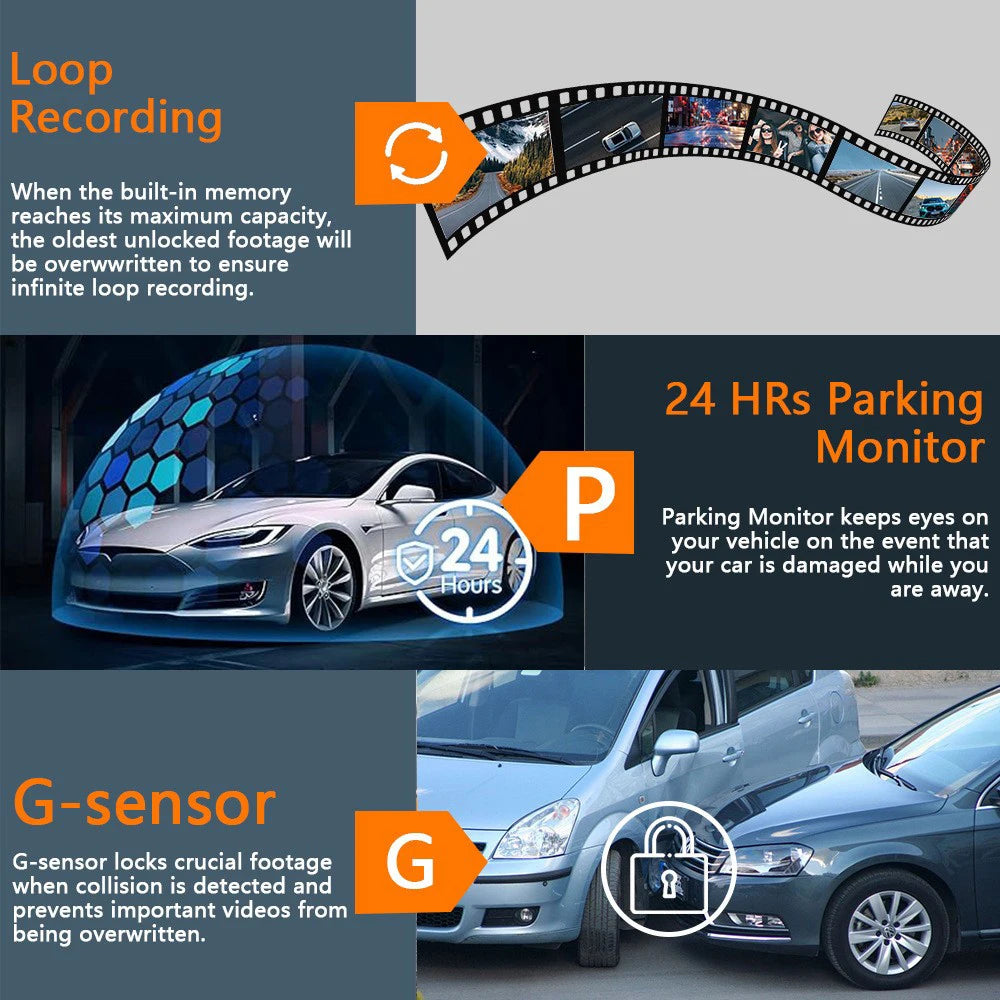 4-camera car video recorder, front, rear, and interior black box, night vision, loop recording, 360 car camera