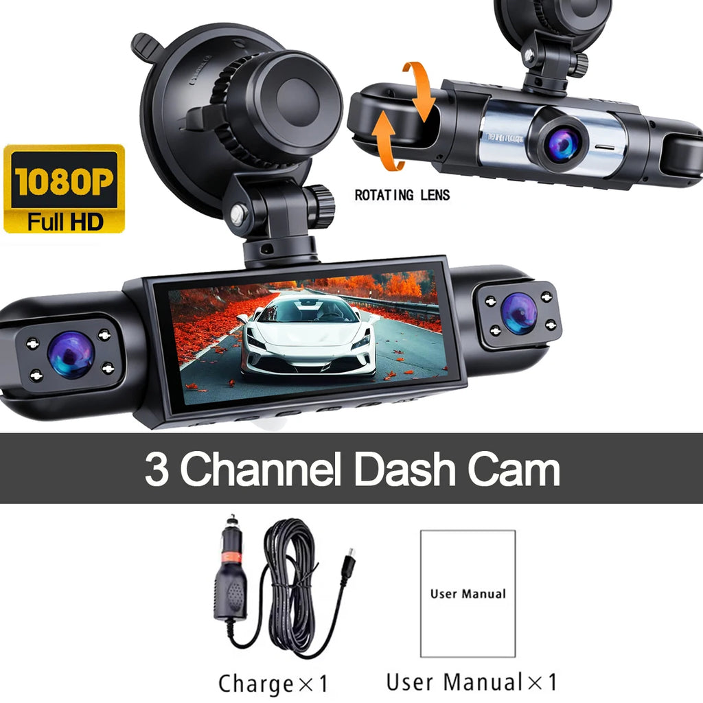 4-camera car video recorder, front, rear, and interior black box, night vision, loop recording, 360 car camera
