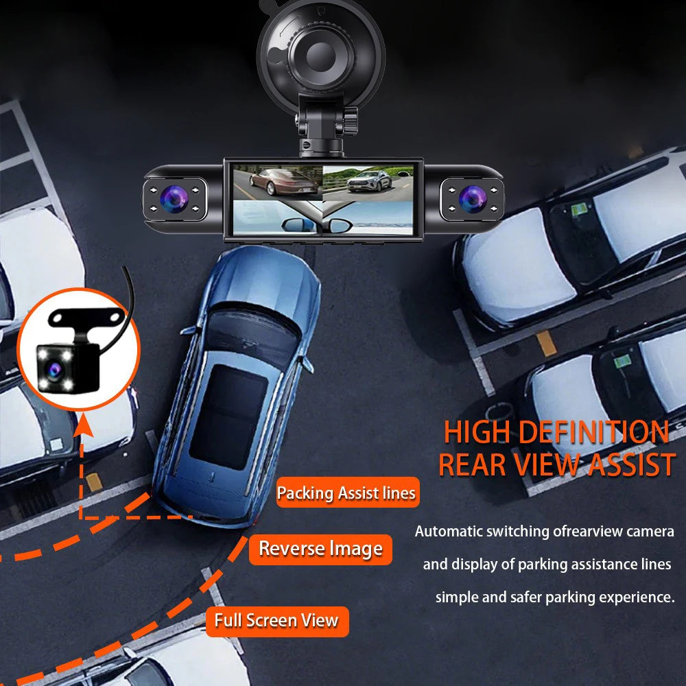 4-camera car video recorder, front, rear, and interior black box, night vision, loop recording, 360 car camera