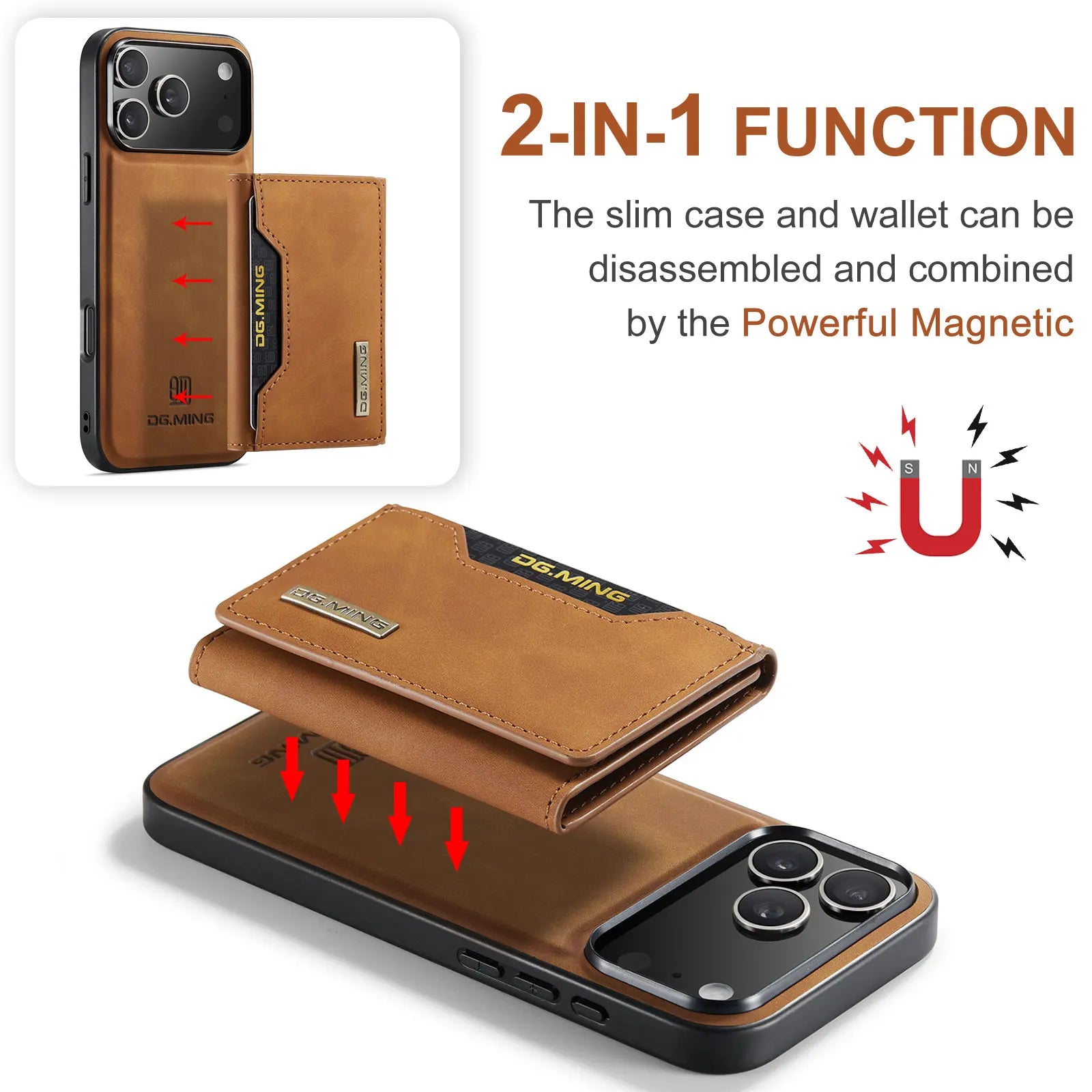 2 in 1 Detachable Magnetic Leather Phone Case